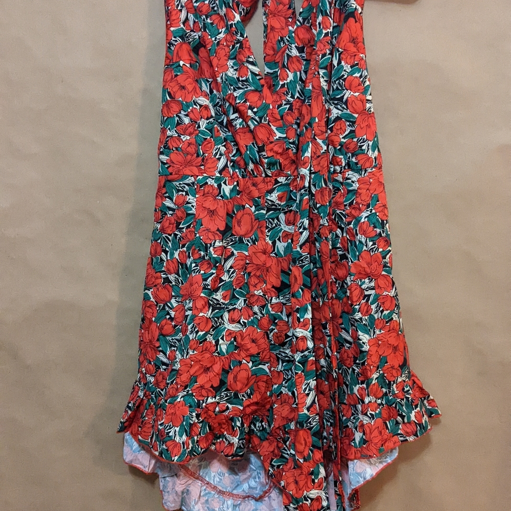 Shein red floral romper with tie top XL